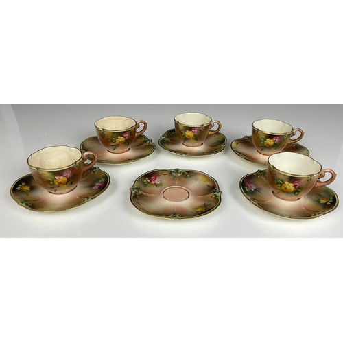 192 - HADLEYS WORCESTER PORCELAIN PART TEA SET COMPRISING FIVE TEA CUPS AND SIX SAUCERS