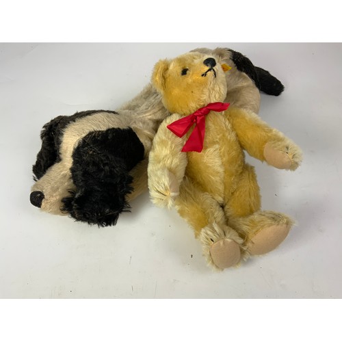 64 - STEIFF BEAR, WITH GROWL, APPROX 36CM TALL, & A MERRYTHOUGHT DOG PYJAMA / WATER BOTTLE CASE