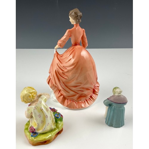 112 - ROYAL WORCESTER MISCHIEF (PUCE), CHARITY FIGURINE WITH ROYAL WORCESTER GRANNY CANDLE SNUFFER (PUCE M... 