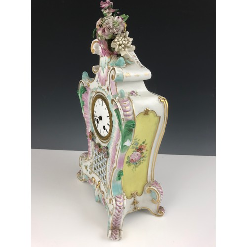 162 - CONTINENTAL PORCELAIN CLOCK WITH APPLIED FLOWERS 37cm TALL