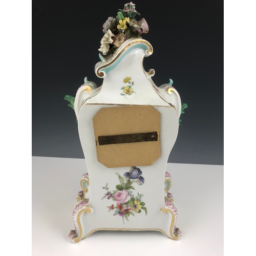 162 - CONTINENTAL PORCELAIN CLOCK WITH APPLIED FLOWERS 37cm TALL