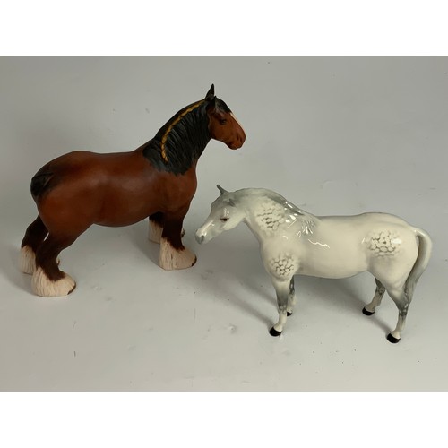 95 - BESWICK, 2 HORSES, A DAPPLE GREY GLOSS HORSE & A MATT SHIRE HORSE