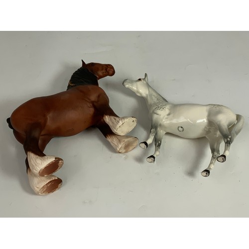 95 - BESWICK, 2 HORSES, A DAPPLE GREY GLOSS HORSE & A MATT SHIRE HORSE