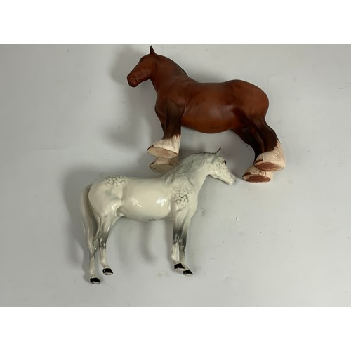 95 - BESWICK, 2 HORSES, A DAPPLE GREY GLOSS HORSE & A MATT SHIRE HORSE