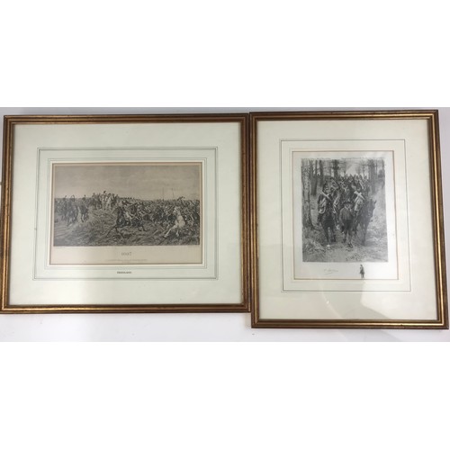 61 - FRAMED PRINT, IN ORNATE FRAME ‘THE REMNANTS OF AN ARMY’, ETCHING FRIEDLAND 1807, & AN ARMY ON HORSEB... 