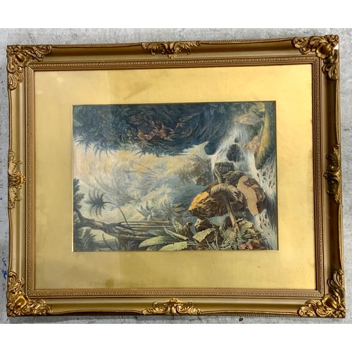 28 - PICTURES AND PRINTS INC. OIL ON PANEL VALLEY ROAD SCENE SIGNED DONALD PERRETT, BAXTER PRINT DEPICTIN... 