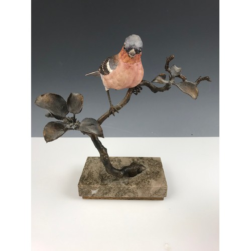 124 - ALBANY FINE CHINA CHAFFINCH ON BRONZE BRANCH & A MODEL OF A LITTLE OWL