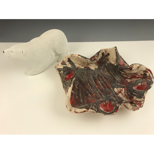 125 - POTTERY  DISH & A PORTUGUESE POLAR BEAR