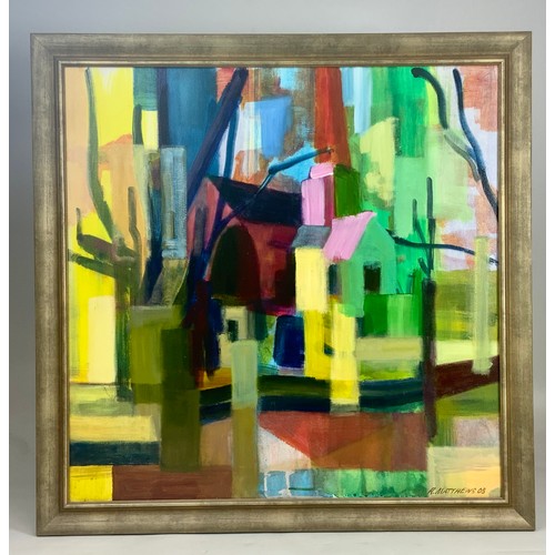 10 - DIGBY ATKINSON ABSTRACT OIL ON CANVAS THREE JUGS II.  DATED 2009.  APPROX. 50 X 70 cm TOGETHER WITH ... 