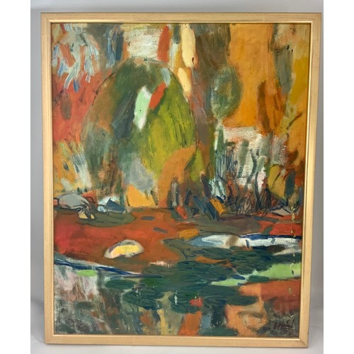 9 - LARGE ABSTRACT OIL ON CANVAS INDISTINCTLY SIGNED AND DATED 1999,  APPROX. 77 X 95 cm TOGETHER WITH L... 