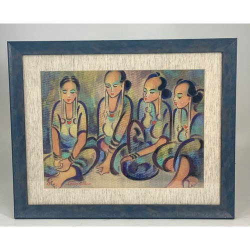 17 - LARGE POSSIBLY THAI OIL ON CANVAS DEPICTING GACHA,  APPROX. 100 X 80 cm TOGETHER WITH A SMALLER OIL ... 