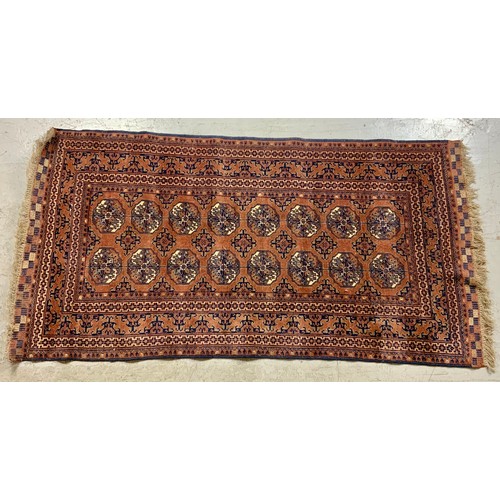 674 - RED & BLUE GROUND RUG, AFGHAN, APPROX 200 X 108 CM