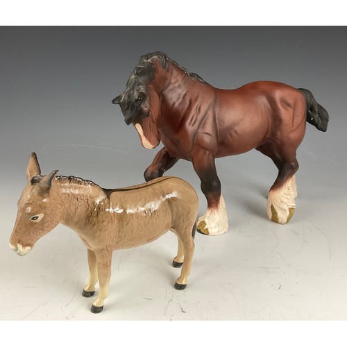 96 - BESWICK SHIRE HORSE AND DONKEY TALLEST APPROX 23 CM