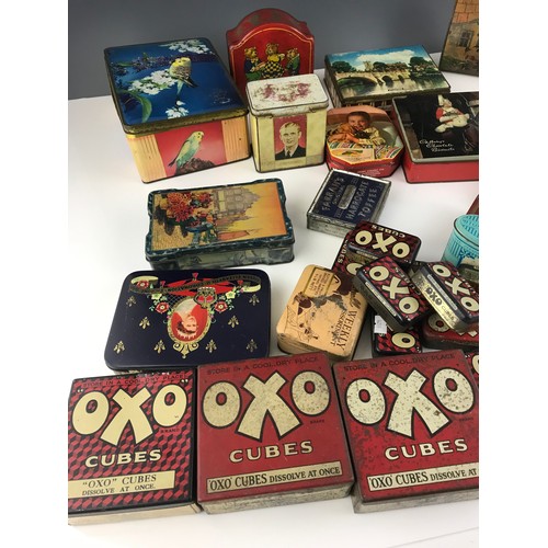 335 - TRAY OF VINTAGE  TINC INC OXO, TOFFEE TINS , HMV ETC