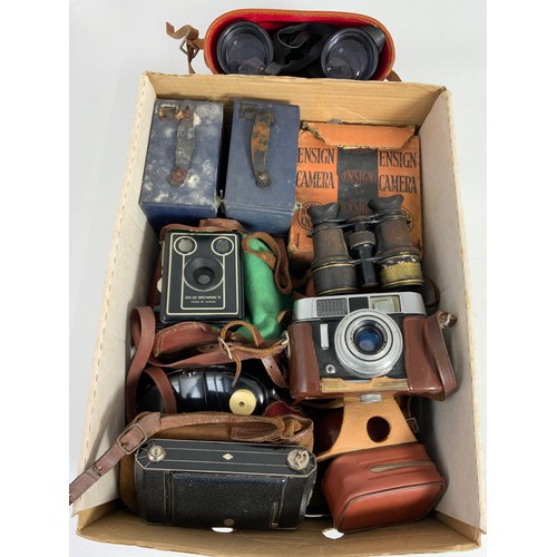 349 - CAMERA INTEREST, KODAK 127, ENSIGN, VOIGTLANDER WITO CLSIX-20 BROWNIE D, BINOCULARS SUPER ZENITH 10 ... 