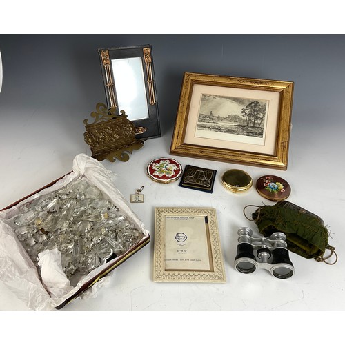 356 - BOX OF INTERESTING MISCELLANEOUS ITEMS INC. GOOD QUALITY FRAME WITH GILT METAL DECORATION, SKETCH BY... 