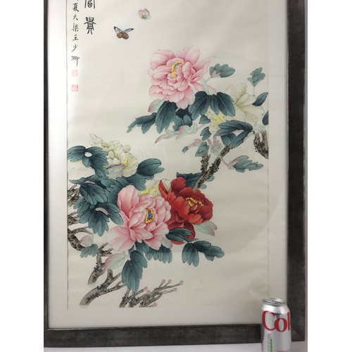 47 - LARGE ORIENTAL FRAMED FLORALWATERCOLOUR  PICTURE, APPROX. 88 X 49 CM