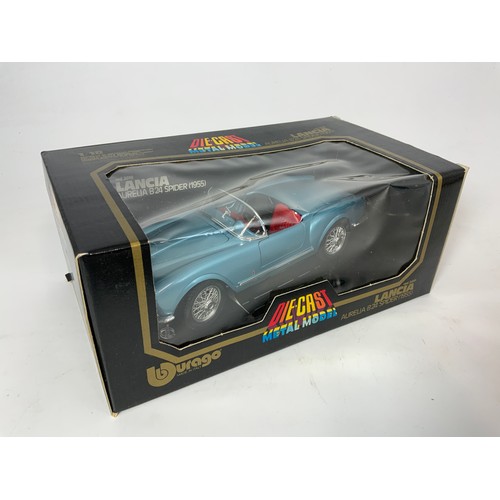 186 - 3 BLACK BOXED BURAGO 1:18 MODEL CARS, LANCIA AURELIA B24 SPIDER 1955, 3010, MERCEDES 300SL MILLE MIG... 