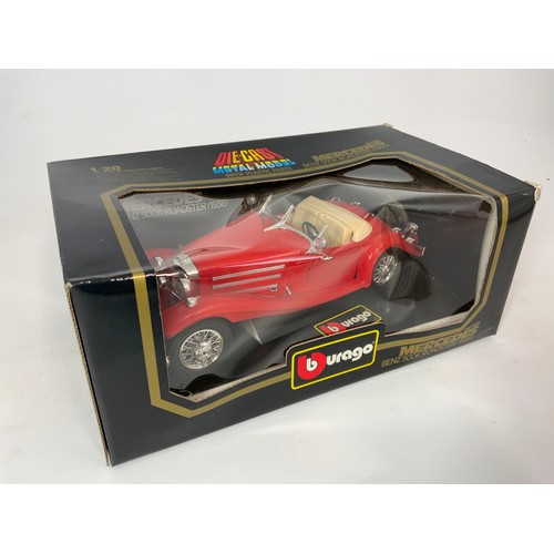 186 - 3 BLACK BOXED BURAGO 1:18 MODEL CARS, LANCIA AURELIA B24 SPIDER 1955, 3010, MERCEDES 300SL MILLE MIG... 