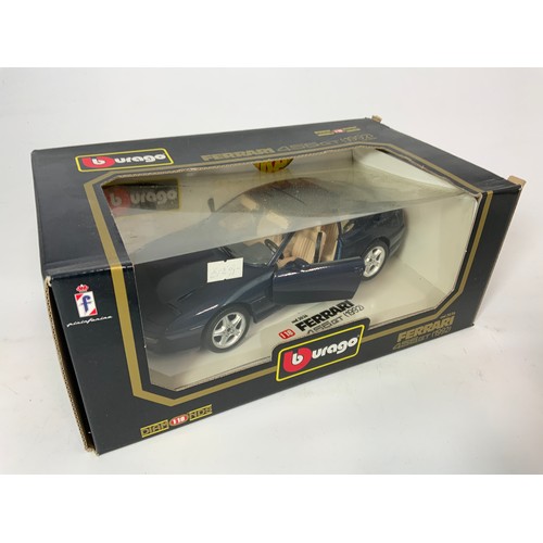 190 - 3 BLACK BOXED BURAGO CARS, FERRARI 456GT 1992, 3036, FERRARI F40 1987 3032, FERRARI 550 MARANELLO 19... 