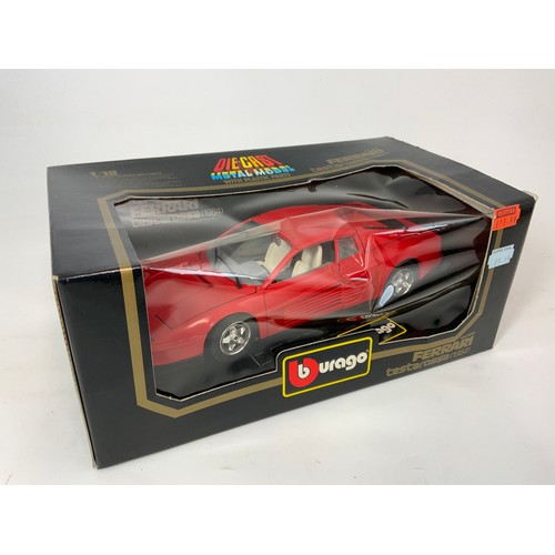 191 - BURAGO, 3 BOXED 1:18 SCALE MODELS, BLACK BOX, FERRARI 250 GTO, 3011, FERRARI TESTAROSSA 1984 3019, &... 