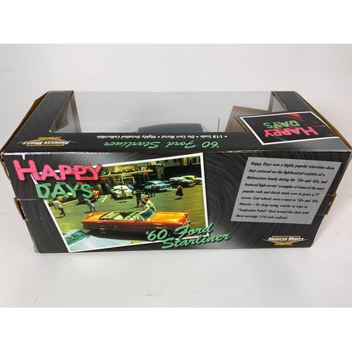 192 - AMERICAN MUSCLE, HAPPY DAYS SERIES 60’S FORD STARLINER, 1:18 SCALE, BOXED CONDITION