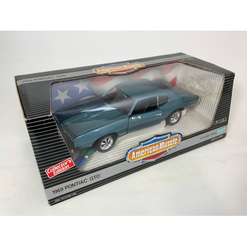 197 - AMERICAN MUSCLE , 2 BOXED CARS, 1970 CHEVELLE SS454 LS6, 1:18 SCALE, 7 1969 PONTIAC GTO, 1:18 SCALE