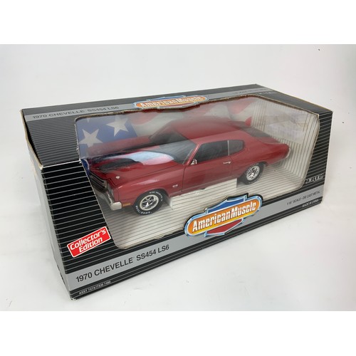 197 - AMERICAN MUSCLE , 2 BOXED CARS, 1970 CHEVELLE SS454 LS6, 1:18 SCALE, 7 1969 PONTIAC GTO, 1:18 SCALE