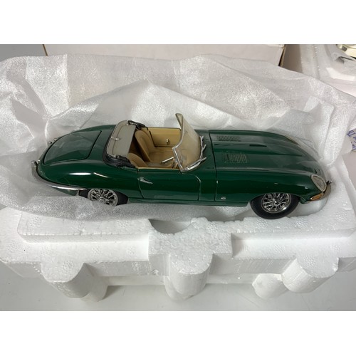 163 - FRANKLIN MINT 1961 JAGUAR E TYPE, 88 CORVETTE & U/B MAISTO JAGUAR XJ220