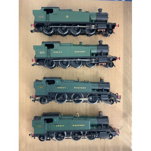 381 - 4 GWR TANK LOCOMOTIVES, 2 X 2-8-0 TANKS, HORNBY 5274, 4283, PLUS 2 PRAIRIE TANKS, HORNBY 6119 & 6110