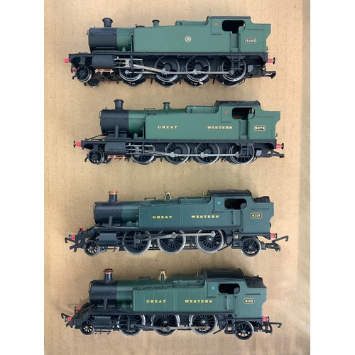 381 - 4 GWR TANK LOCOMOTIVES, 2 X 2-8-0 TANKS, HORNBY 5274, 4283, PLUS 2 PRAIRIE TANKS, HORNBY 6119 & 6110