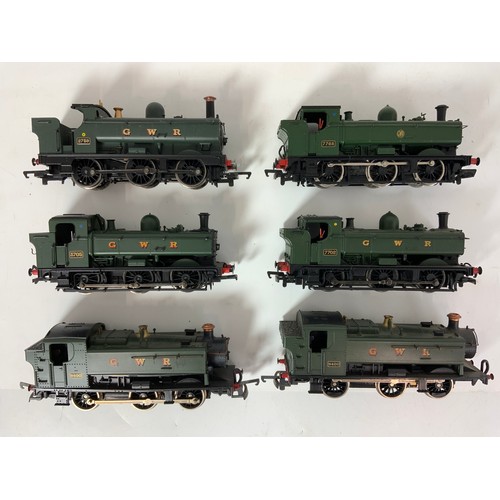 383 - 6 MODEL RAILWAY LOCOMOTIVES, GWR INTEREST, U/B PANNIER TANKS, ALL U/B, BACHMANN, LIMA & HORNBY