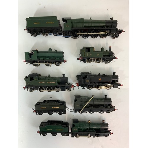 387 - 7 KIT BUILT METAL LOCOMOTIVES ALL GWR, 2-6-0, 4-4-0, 2-8-0 PLUS TANKS, MAY NEED ATTENTION