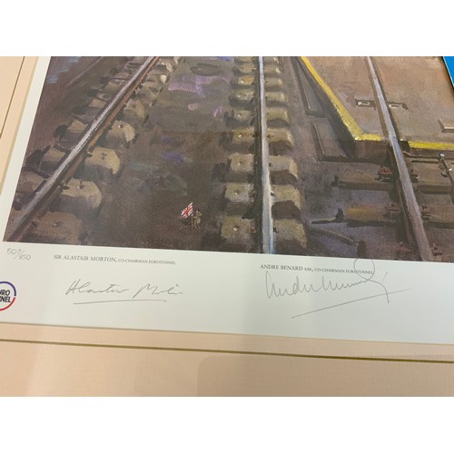 204 - FRAMED LIMITED EDITION RAILWAY PRINT, LE SHUTTLE, OFFICIAL EUROTUNNEL PICTURE, SIGNED BY ARTIST TERE... 