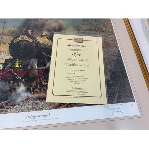 202 - RAILWAY PRINT, A TERENCE CUNEO LIMITED EDITION PRINT KING GEORGE V, WITH A DOWN ROYAL DUCHY LEAVING ... 