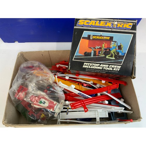 156 - SCALEXTRIC, PITSTOP, CARS, PARTS, BARRIERS, CONTROLLERS ETC