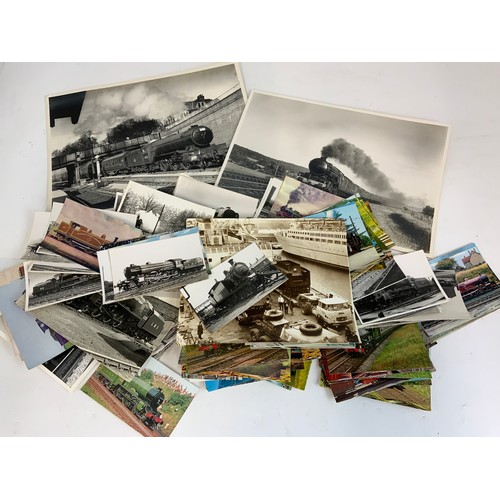 255 - QTY. OF PRE PRESERVATION RAILWAY PHOTOGRAPHS, MANY EX LNER & SR LOCOMOTIVES PLUS POSTCARDS & 2 LARGE... 