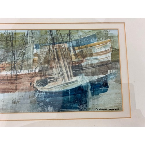 49 - WATERCOLOUR DEPICTING BOATS F DONALD BLAKE  APPROX 64x34