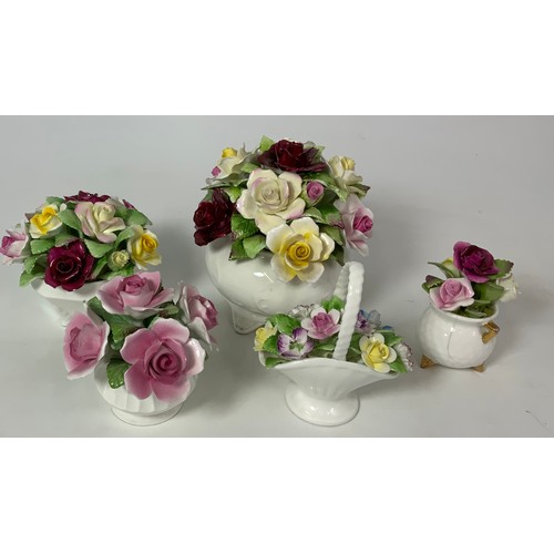 186 - PORCELAIN FLOWERS INC ROYAL DOULTON, COALPORT AND CONTINENTIAL FIGURINE ( 6 ITEMS IN TOTAL)