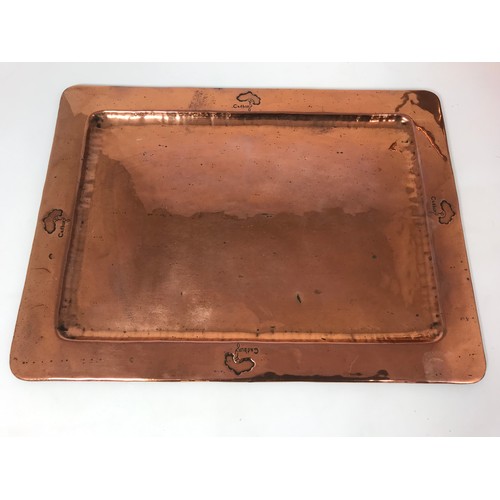 290 - COPPER CADBURY TRAY TOGETHER WITH A BEATEN COPPER INDIAN DISH 2 SALVERS  AND A COPPER KETTLE