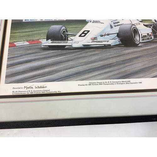 31 - MOTOR RACING INTEREST, A FRAMED LIMITED EDITION PRINT 39/50, NEIL ROBINSON PRESENTED TO MARTIN WHITA... 