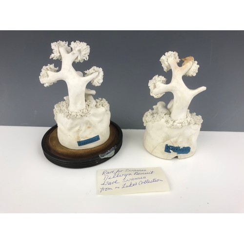 65 - PR. STAFFORDSHIRE STYLE FIGURE STUDIES, BOY AND GIRL, LABELLED ‘RARE SWANSEA DILWYN BISCUIT WARE’, E... 