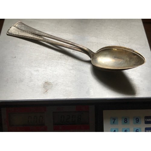 367 - 2 LARGE GRAVY SPOONS MARKED 800 AND A SILVER BACK BRUSH/ MIRROR