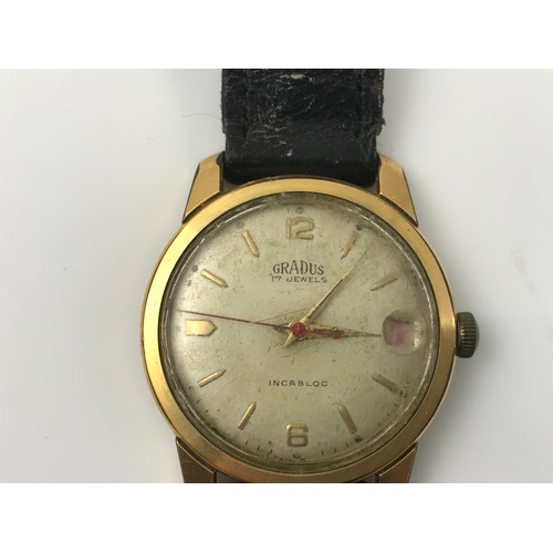 494 - GRADUS VINTAGE GENTS WRIST WATCH. WWII VICTORY MEDAL IN BOX, VARIOUS CUFFLINKS