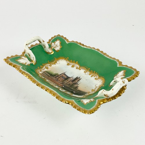 36 - A CHAMBERLAIN’S WORCESTER TWIN HANDLED PIN TRAY,  HANDPAINTED DECORATION DEPICTING WORCESTER CATHEDR... 