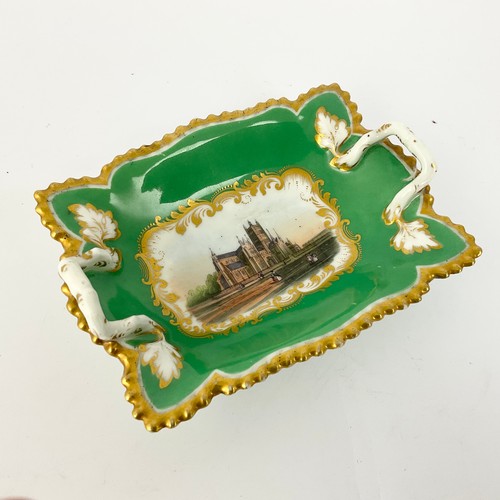 36 - A CHAMBERLAIN’S WORCESTER TWIN HANDLED PIN TRAY,  HANDPAINTED DECORATION DEPICTING WORCESTER CATHEDR... 