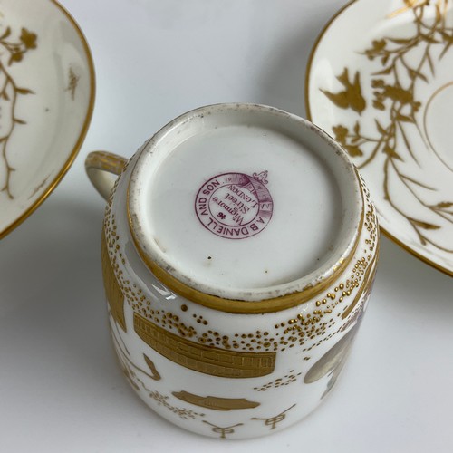 61 - A SET OF SIX MINTON AESTHETIC MOVEMENT, CHINOISERIE DECORATED TEA CUPS AND SAUCERS, EACH INDIVIDUALL... 