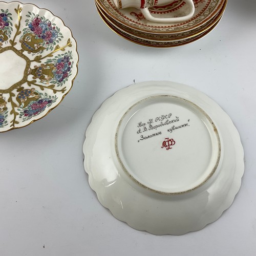 89 - A COLLECTION OF LOMONOSOV RUSSIAN PORCELAIN TEAWARE, INCLUDING OLD RUSSIAN STYLE TEA CUP AND SAUCER,... 