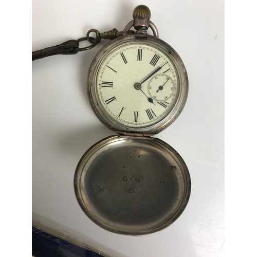 516 - SILVER POCKET WATCH WITH LONGINES MOVEMENT  TOGETHER WITH A SILVER BRACELET