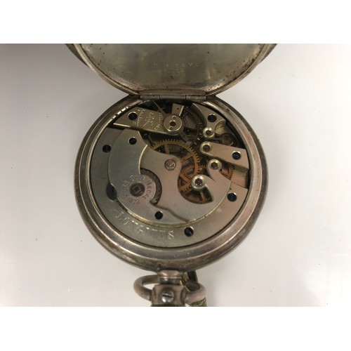 516 - SILVER POCKET WATCH WITH LONGINES MOVEMENT  TOGETHER WITH A SILVER BRACELET